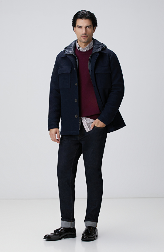 Lacivert Casual Yün Kaban