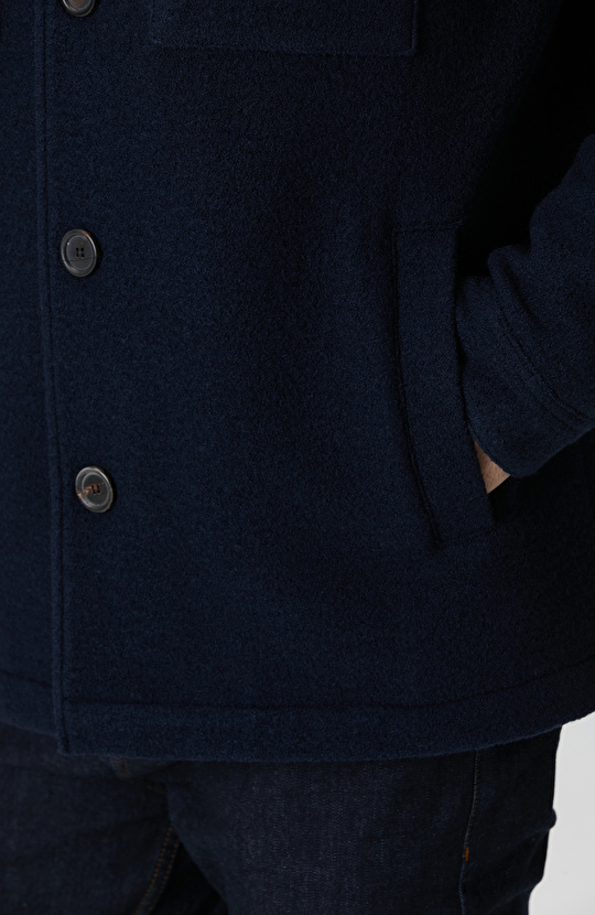 Lacivert Casual Yün Kaban