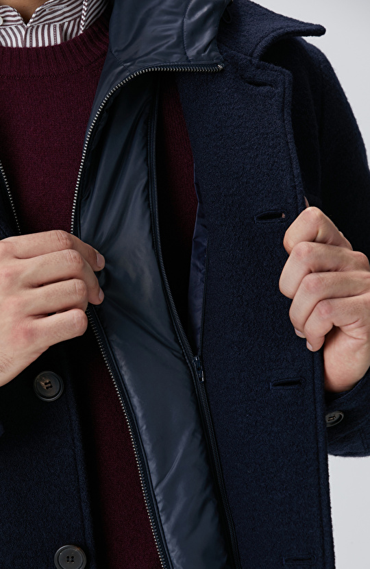 Lacivert Casual Yün Kaban