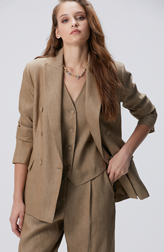 Vizon Melanj Keten Karışımlı Ceket Vizon Melanj Keten Karışımlı Ceket