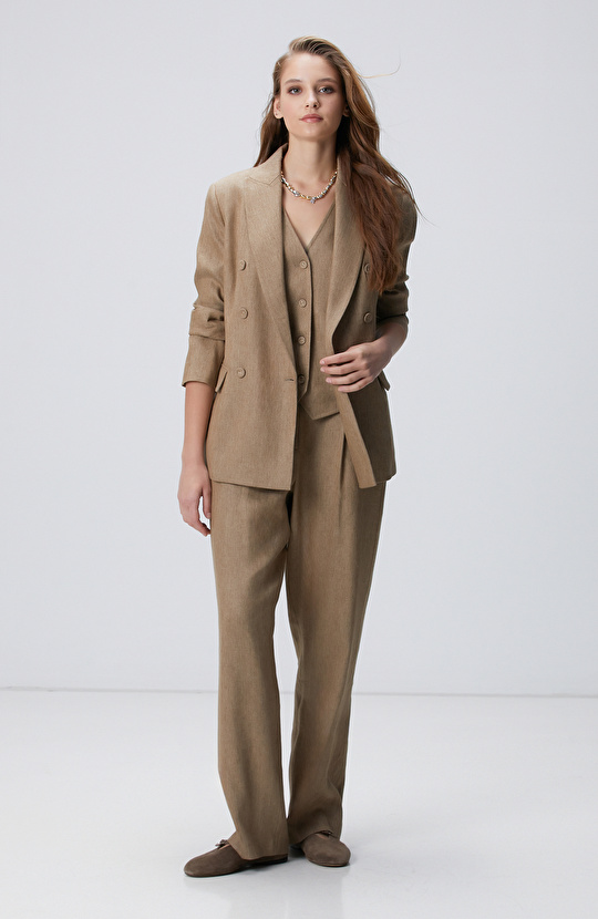 Vizon Melanj Keten Karışımlı Ceket