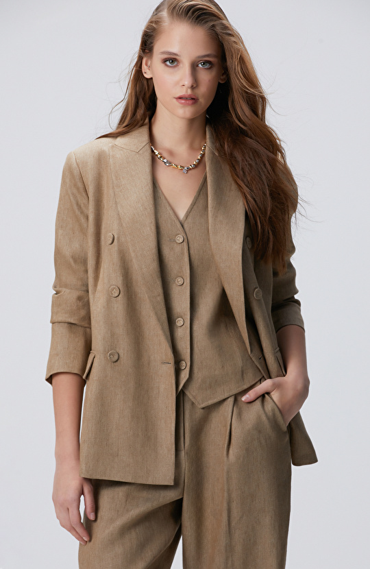 Vizon Melanj Keten Karışımlı Ceket