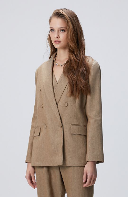 Vizon Melanj Keten Karışımlı Ceket