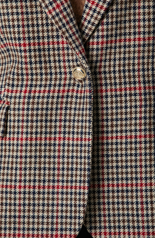 Lacivert Kahverengi Kazayağı Yün Karışımlı Ceket