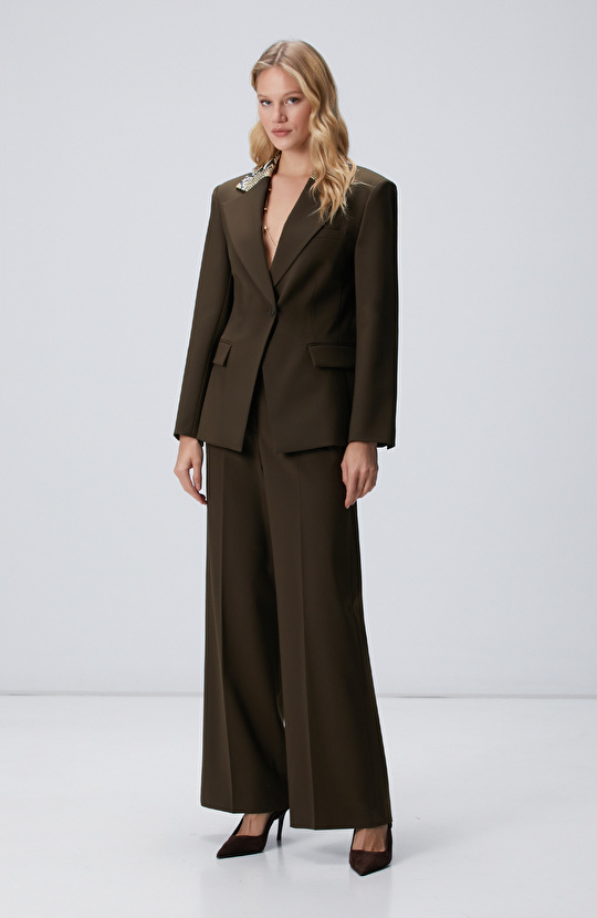 Haki Yün Karışımlı Ceket