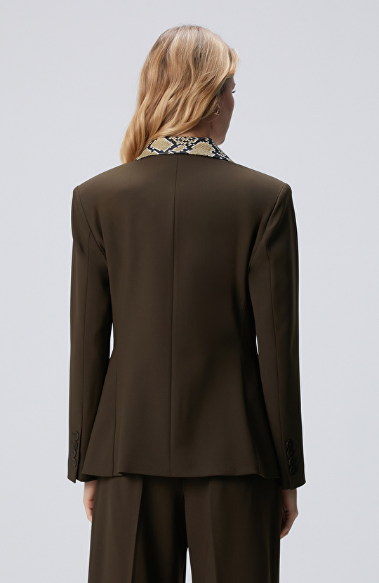 Haki Yün Karışımlı Ceket