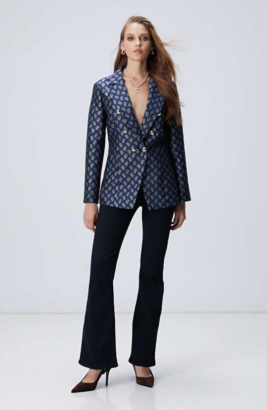 Lacivert Jakar Desenli Ceket
