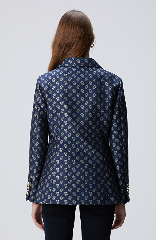 Lacivert Jakar Desenli Ceket