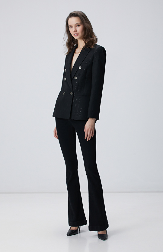 Siyah Payetli Çizgili Ceket