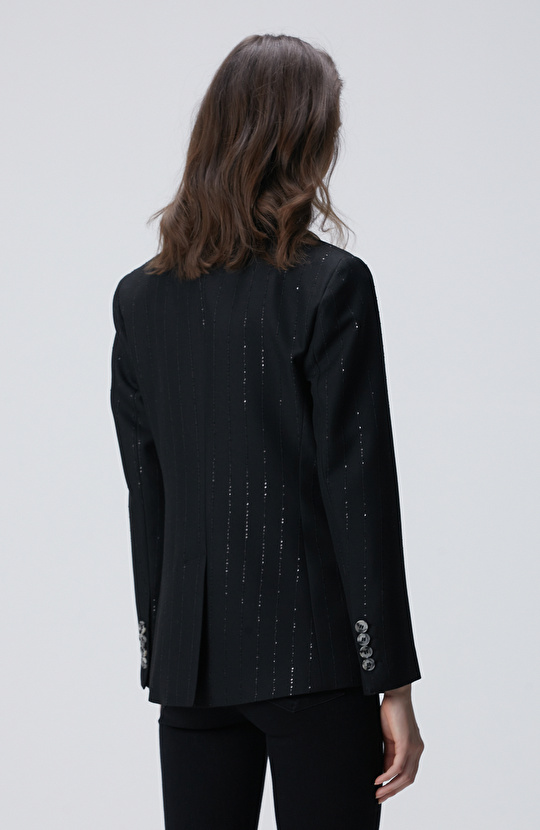 Siyah Payetli Çizgili Ceket