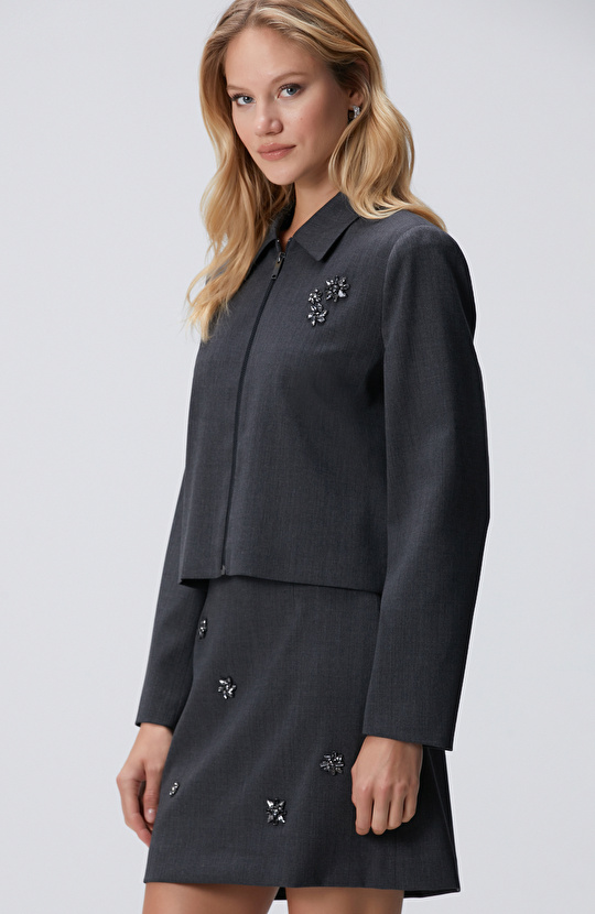 Koyu Gri Yün Karışımlı Ceket