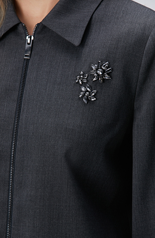 Koyu Gri Yün Karışımlı Ceket