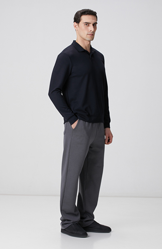 Lacivert Polo Yaka Çıtçıtlı Sweatshirt