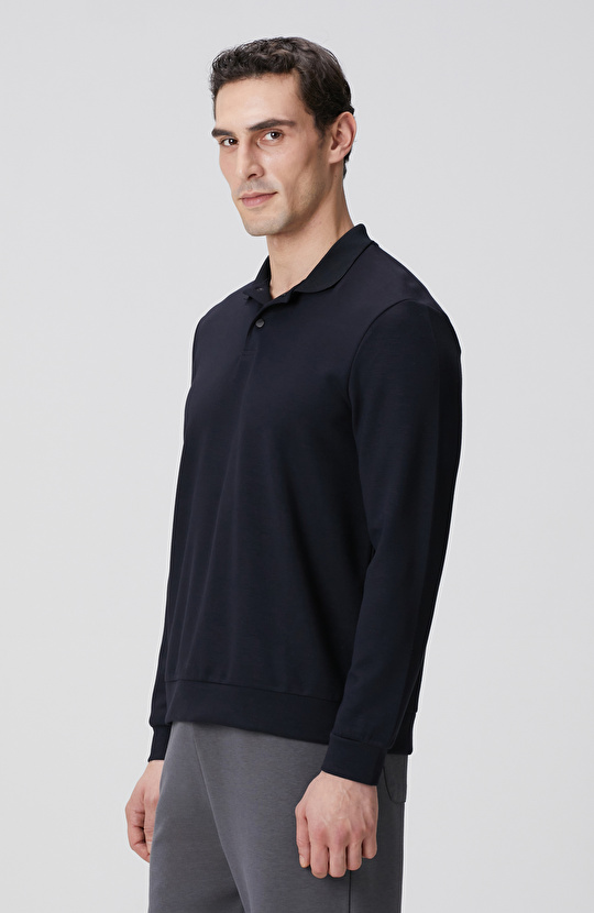 Lacivert Polo Yaka Çıtçıtlı Sweatshirt