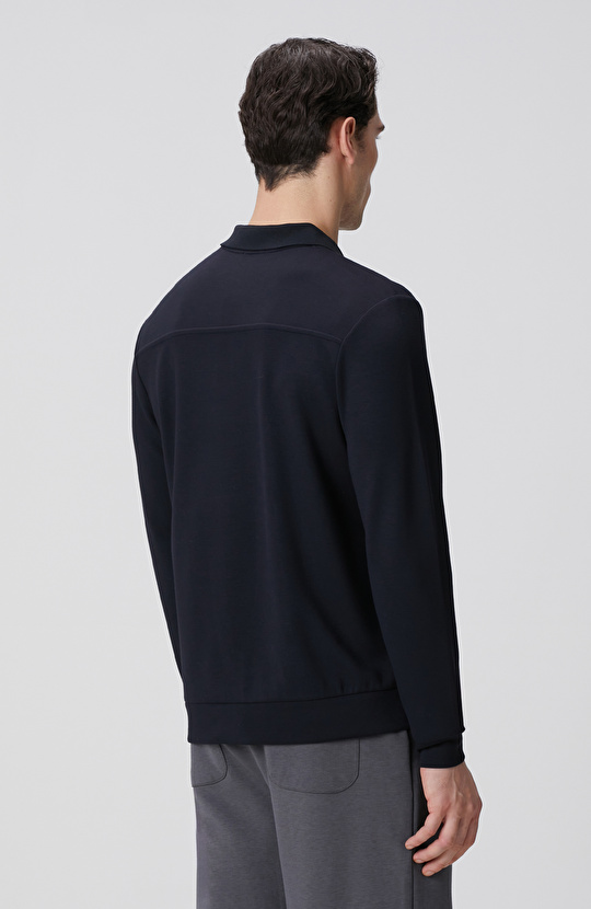 Lacivert Polo Yaka Çıtçıtlı Sweatshirt