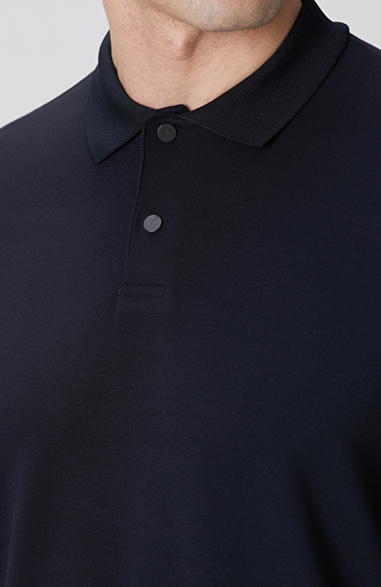 Lacivert Polo Yaka Çıtçıtlı Sweatshirt