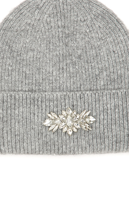 Gri Kadın Yün Karışımlı Bere