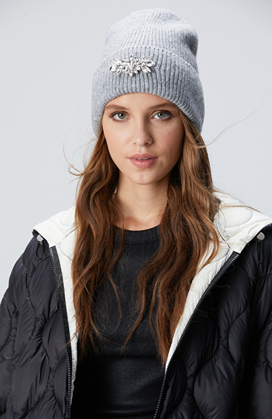 Gri Kadın Yün Karışımlı Bere