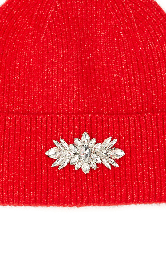 Kırmızı Kadın Yün Karışımlı Bere