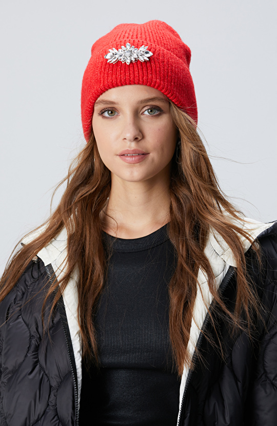 Kırmızı Kadın Yün Karışımlı Bere