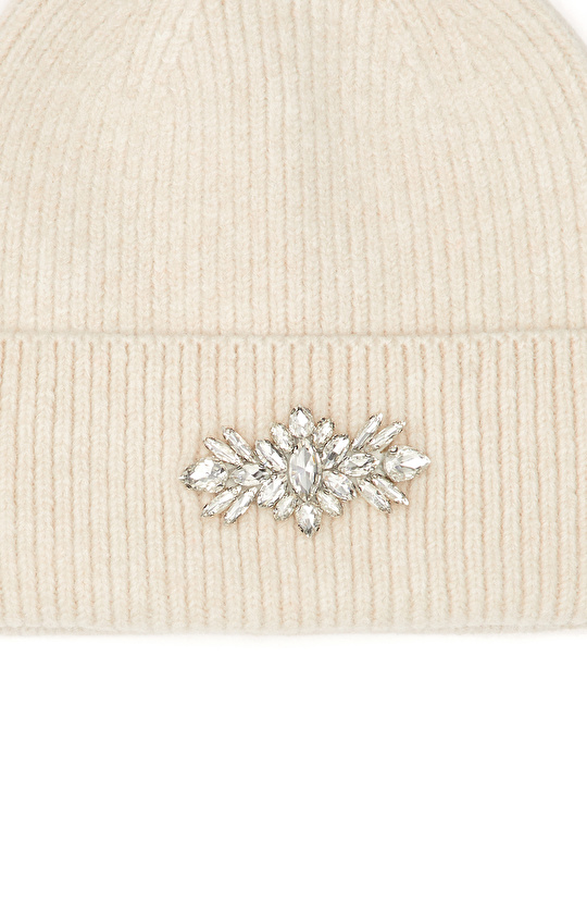 Ekru Kadın Yün Karışımlı Bere