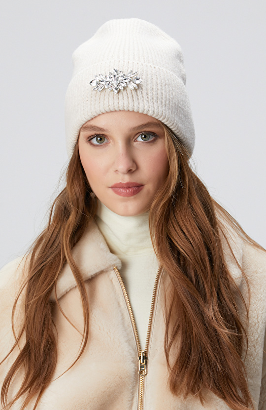 Ekru Kadın Yün Karışımlı Bere