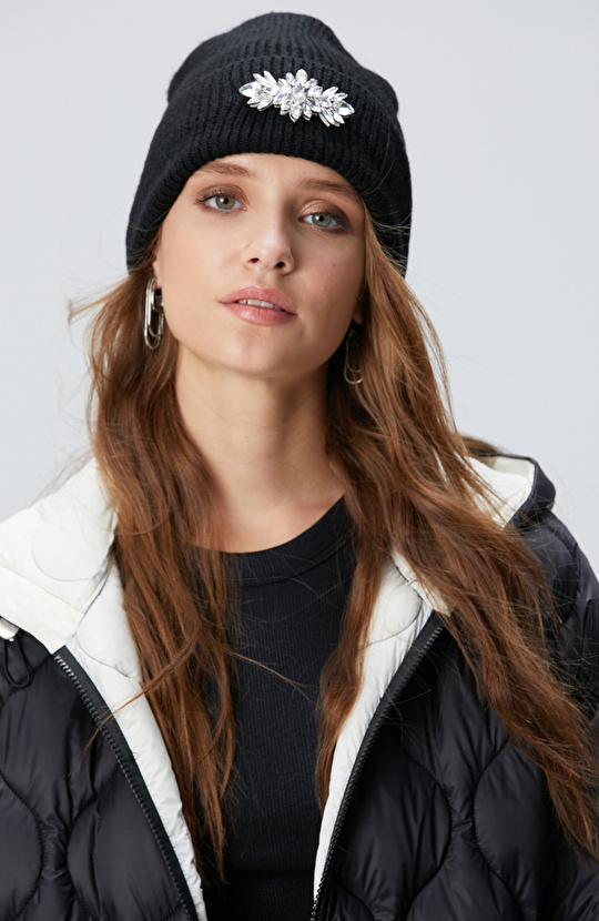 Siyah Kadın Yün Karışımlı Bere