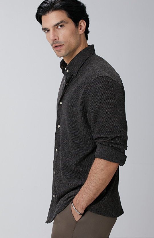 Kahverengi Yün Karışımlı Örme Gömlek