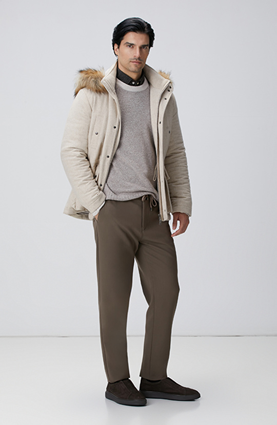 Kahverengi Yün Karışımlı Örme Gömlek