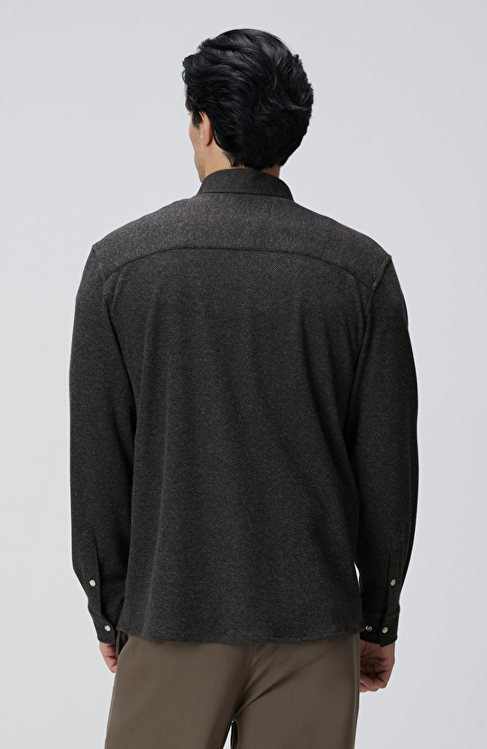 Kahverengi Yün Karışımlı Örme Gömlek