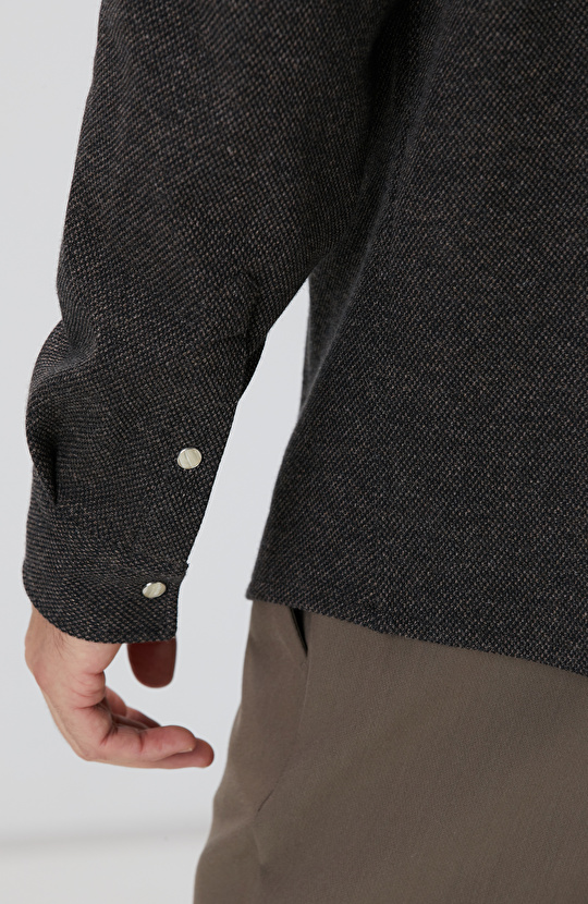 Kahverengi Yün Karışımlı Örme Gömlek