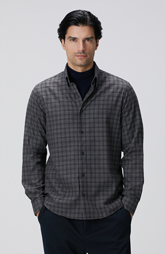 Antrasit Ekose Desenli Gömlek