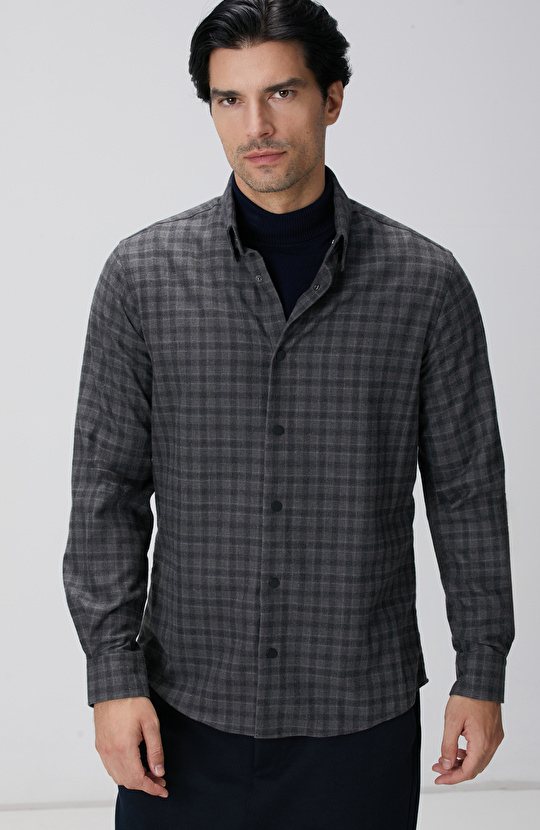 Antrasit Ekose Desenli Gömlek