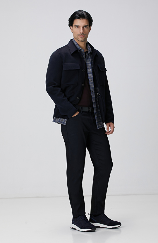 Indigo Ekose Desenli Gömlek