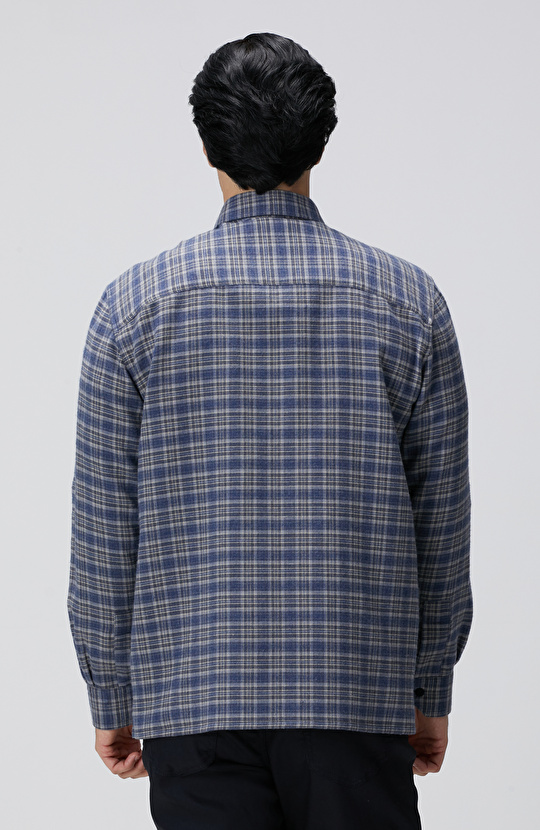 Indigo Ekose Desenli Gömlek