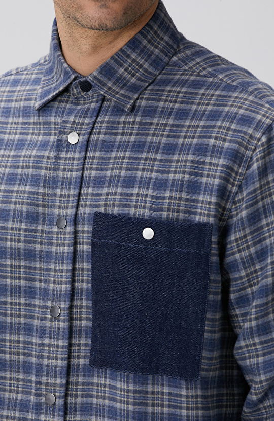 Indigo Ekose Desenli Gömlek