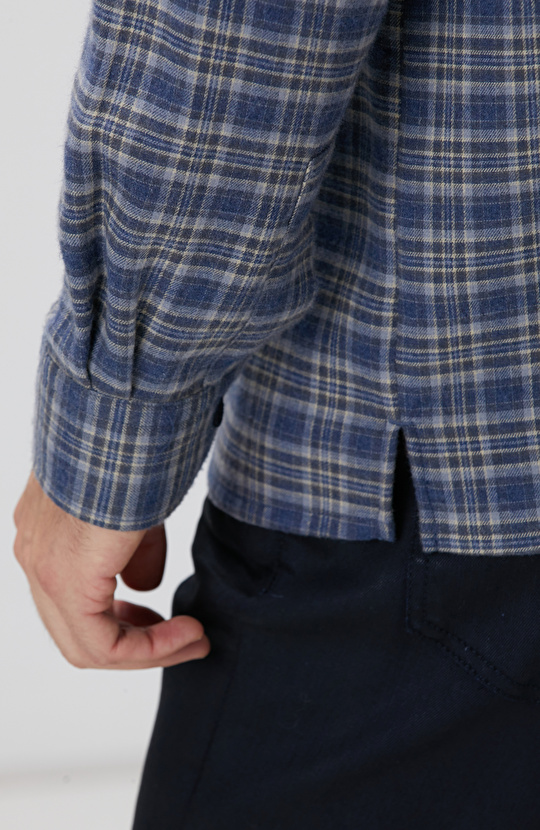 Indigo Ekose Desenli Gömlek