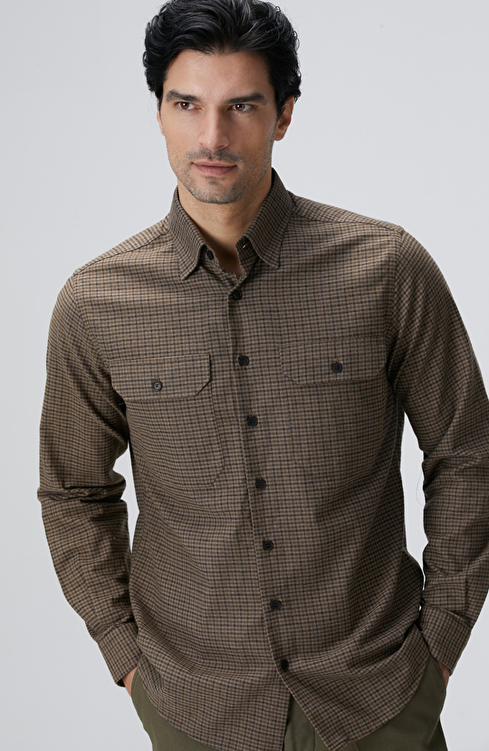 Kahverengi Pötikare Desenli Gömlek