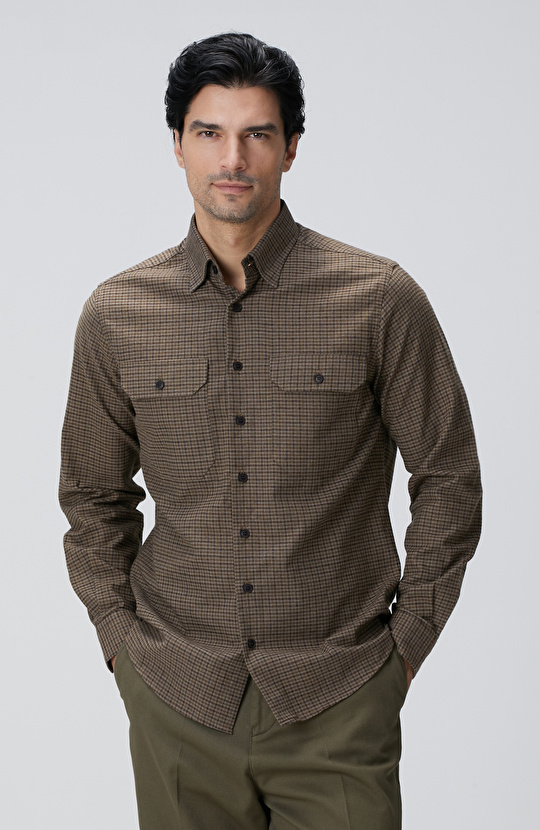 Kahverengi Pötikare Desenli Gömlek