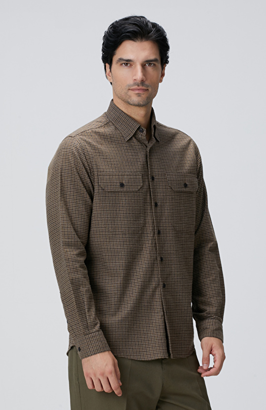 Kahverengi Pötikare Desenli Gömlek