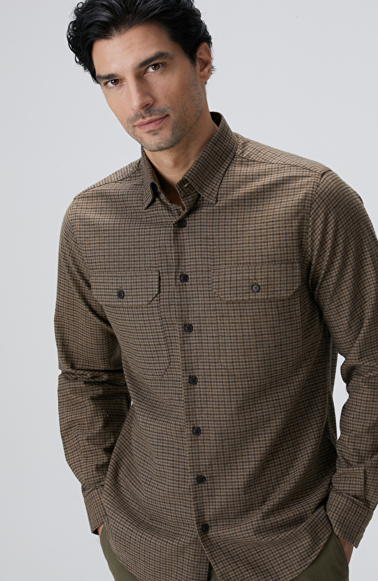 Kahverengi Pötikare Desenli Gömlek