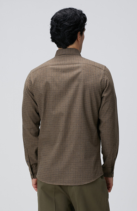 Kahverengi Pötikare Desenli Gömlek