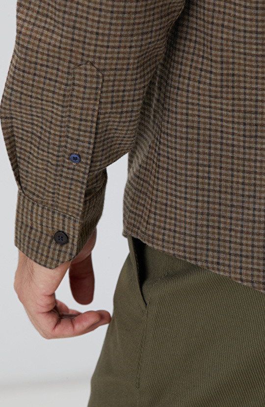 Kahverengi Pötikare Desenli Gömlek