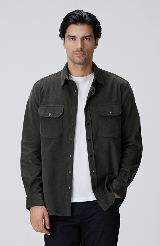 Haki Fitilli Kadife Gömlek Haki Fitilli Kadife Gömlek