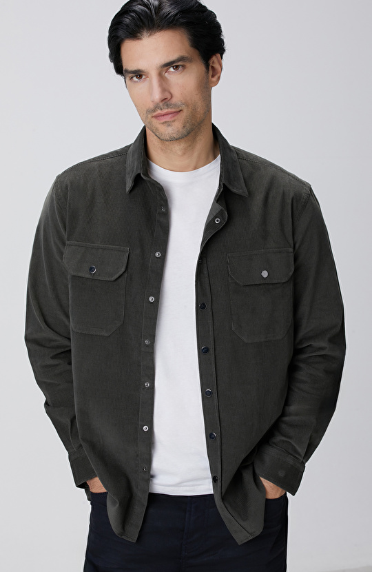 Haki Fitilli Kadife Gömlek