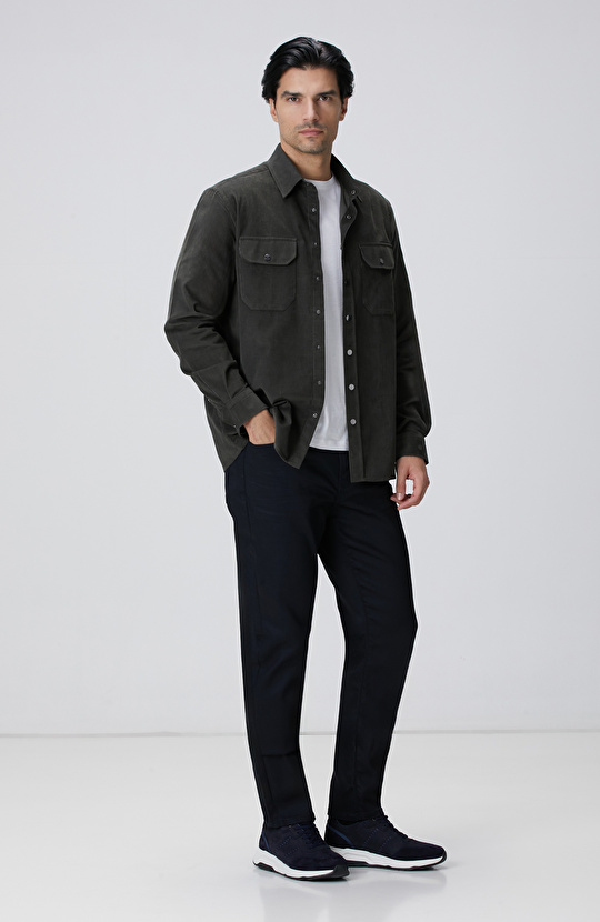 Haki Fitilli Kadife Gömlek