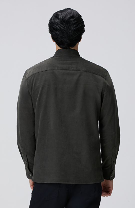 Haki Fitilli Kadife Gömlek