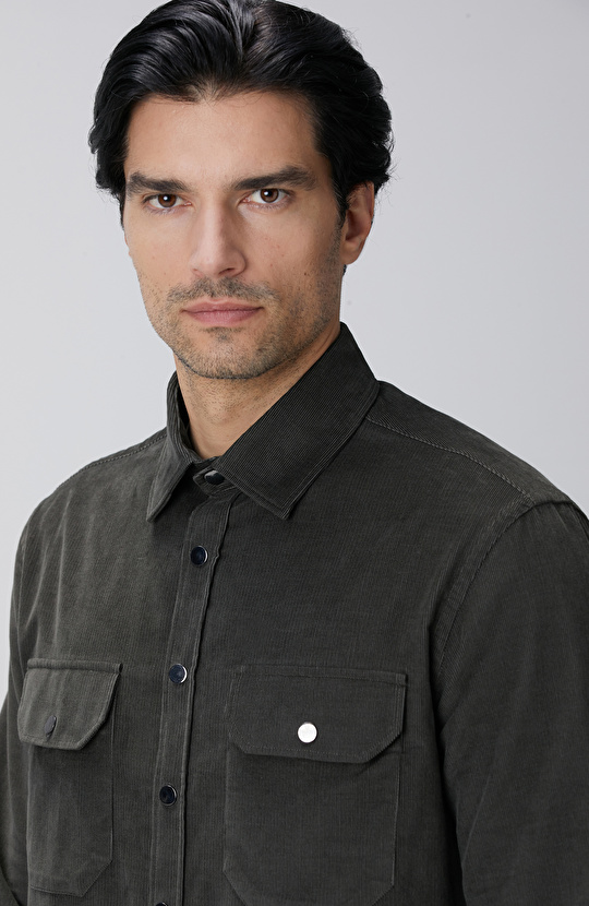 Haki Fitilli Kadife Gömlek