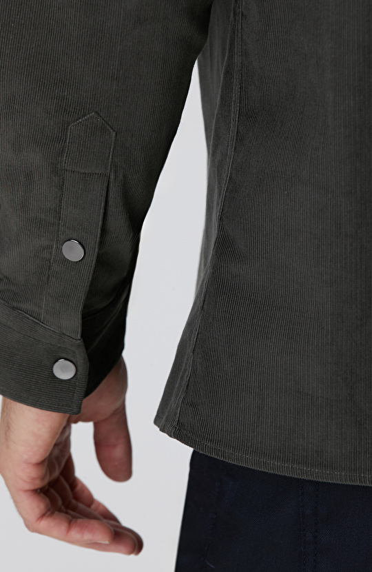 Haki Fitilli Kadife Gömlek