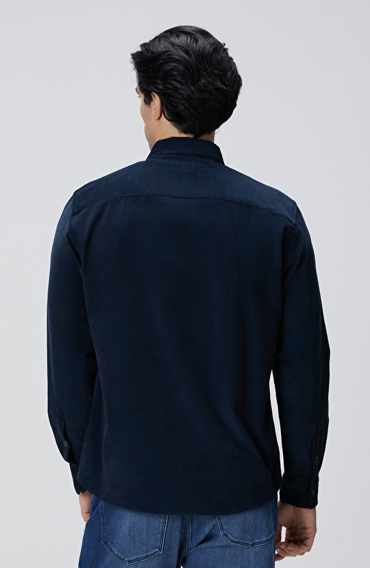 Lacivert Fermuarlı Fitilli Kadife Gömlek